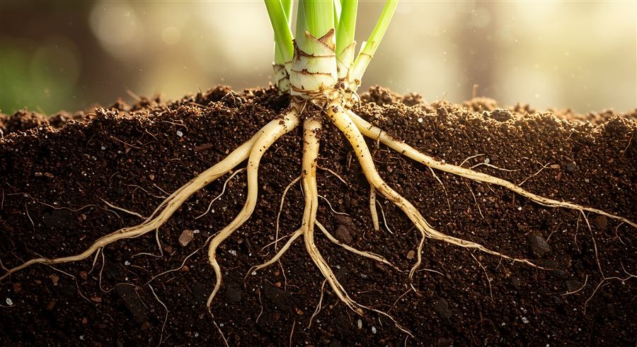 Planta con su sistema de raíces expuesto